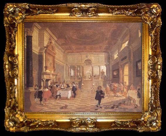 framed  HOUCKGEEST, Gerard Charles I Queen Henrietta Maria and Charles Prince of Wales Dining in Public (mk25), ta009-2